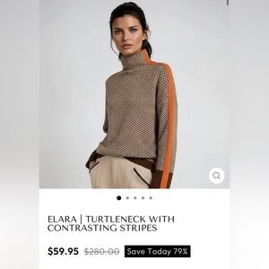 New this season, unique brown/cream herringbone tneck with orange striping